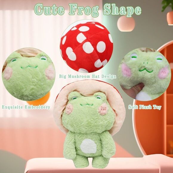 Hnokle 17" Frog Plush Toys Big Mushroom Hat Stuffed Animals Kawaii Mushroom Plu - Picture 2 of 7